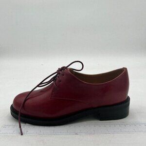 FSJ Wine Red Leather Classic Lace up Oxford Low Heel Round Toe Casual Dress Pump